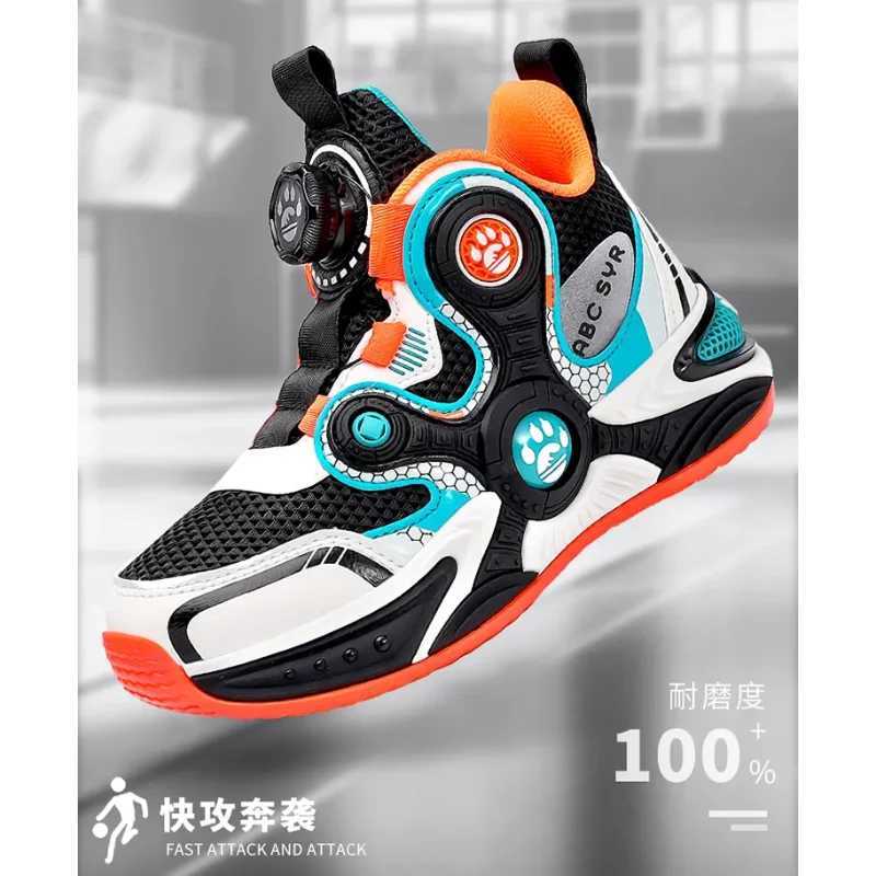 2025 Spring New Mesh Breathable Rotating Buckle Childrens Sports and Leisure Shoes Basketball Shoes 29-39 Childrens Sports Shoes W250324
