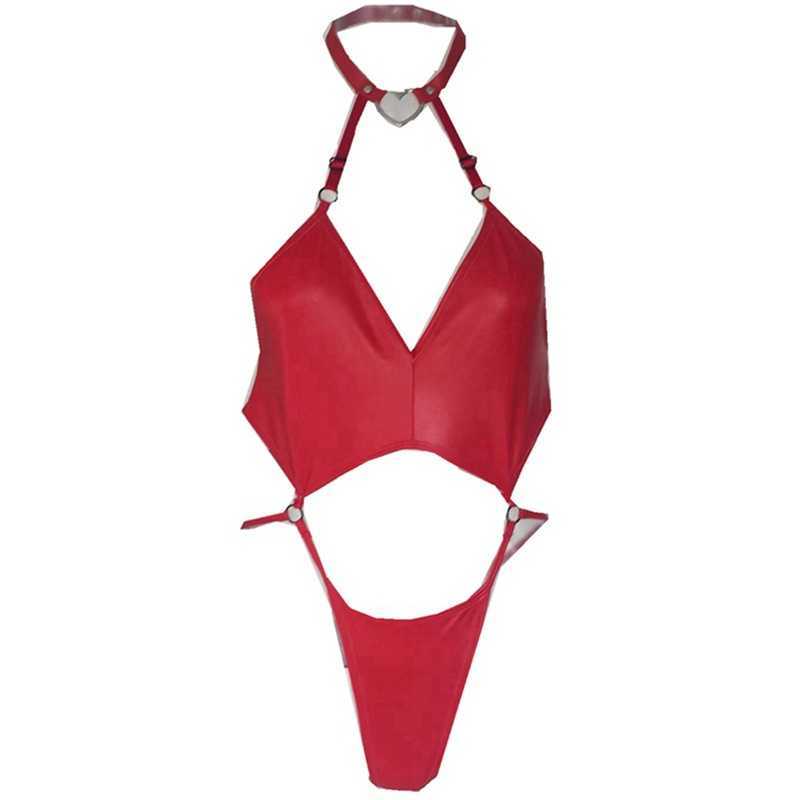 Sexy PU patent leather neck loop suspender PU patent leather jumpsuit, dead pool water fun lingerie, tight fitting swimsuit 200401 250315