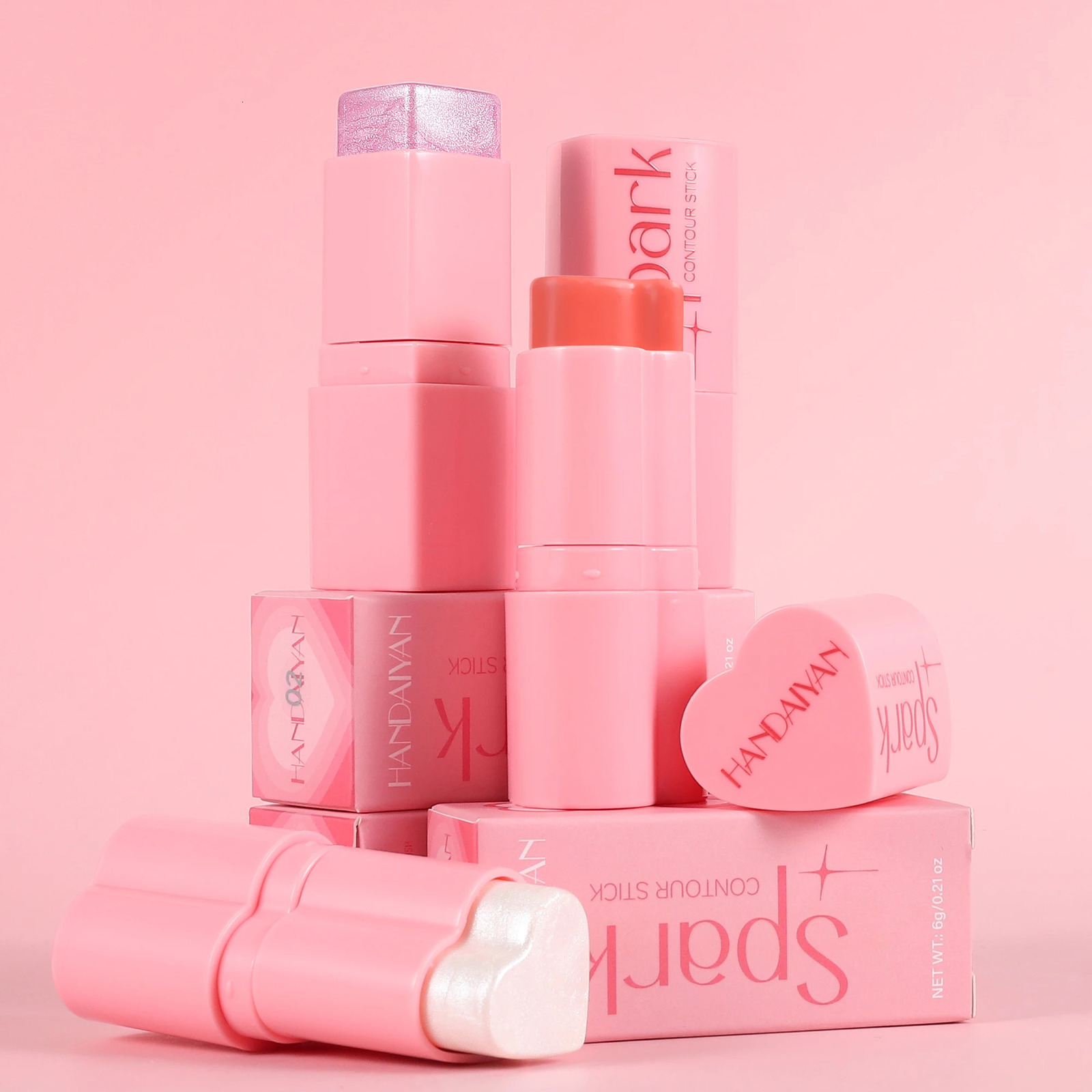 HANDAIYAN Heart Shaped Blush Stick Contour Highlighter Pearlescent Face Brightening Womens Cosmetics High Pigment Long-lasting 250324