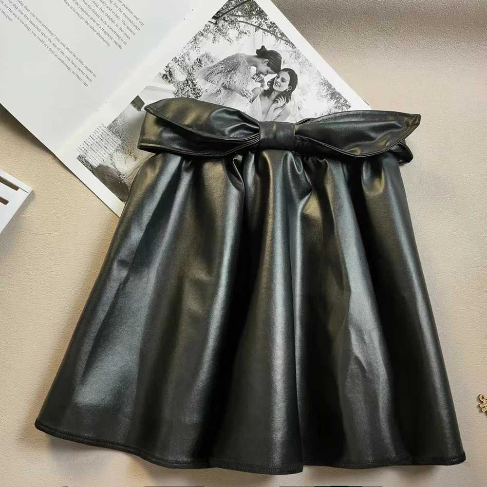 Girl Half Body Skiing Autumn/Winter Fashion Baby Black Leather Skiing Super Cool Princess Skiing Wrinkle Skiing Pu SprintT250326
