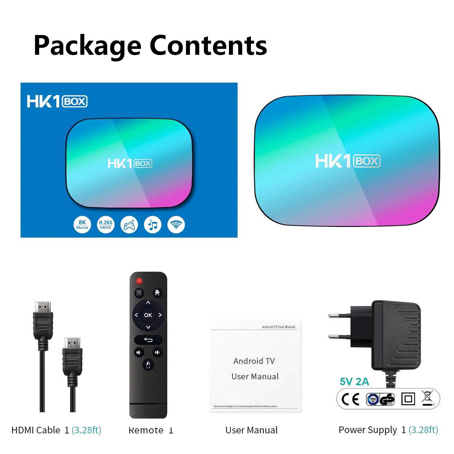 Smart TV Box Android 9.0 4K 100m 1080P HK1 Box Amlogic S905X3 Dual WiFi 4GB RAM 32GB ROM HK1BOX Set Top Box X250325
