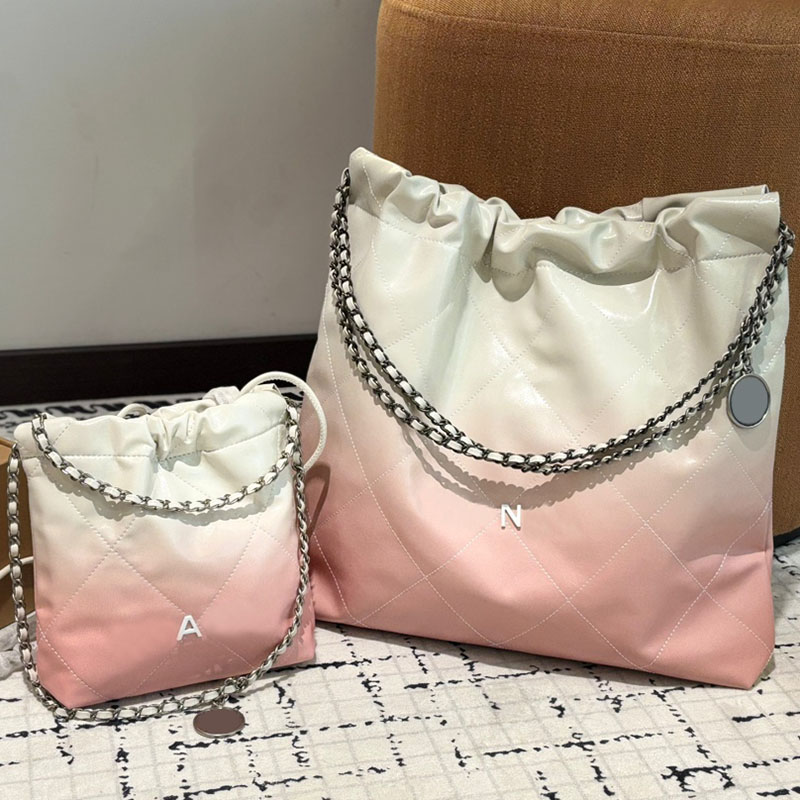 Gradient Pink Ladies Designer 22 Garbage Bag White Coins Charm Letters Hardware 19/35cm Matelasse Chain Outdoor Travel Shopping Tote Shoulder Cross Body Handbag