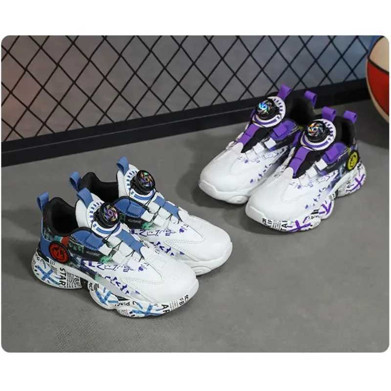 2025 New Childrens Rotating Buckle Mesh Surface Leisure Sports Basketball Shoes Childrens Sports Shoes W250324