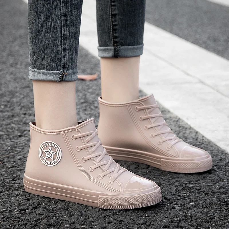 Winter wool lined warm short tube rain boots for women anti slip and fashionable outdoor rubber shoes waterproof 250317