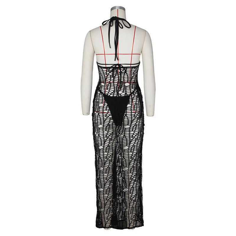 Womens 3-piece sexy beach bikini set sleeveless Ho knitted long Dr cover+lace upper and lower hem bra top+lingerie swimsuitXJ250324