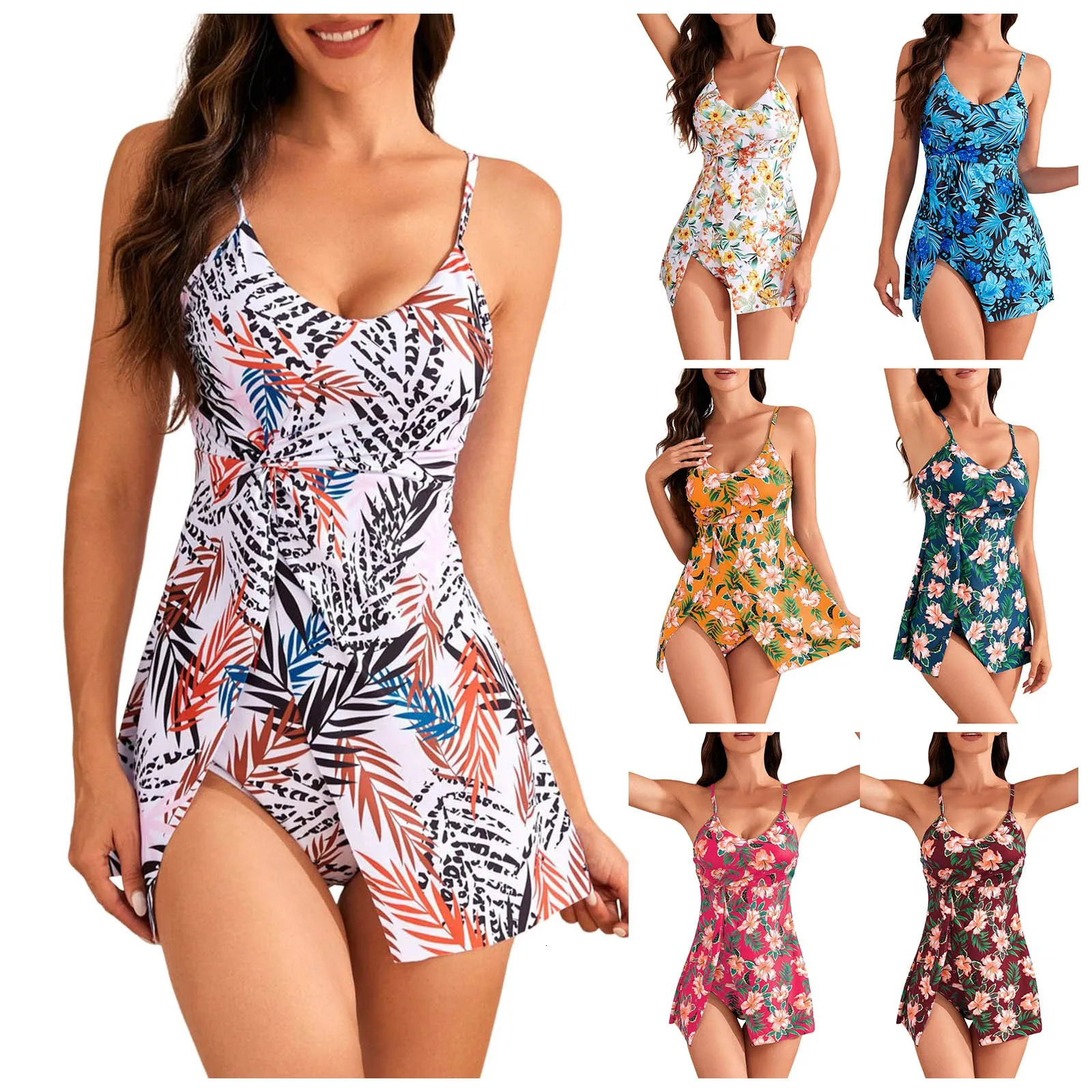 Swimwear For Women 2024 Tankini Swimdress Swimsuit Tie Knot Swim Dresses Skirt Bathing Suit Maillot De Bain Femme 250321