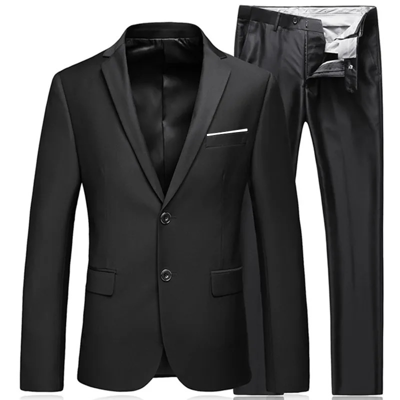 Mens Business Fashion High Quality Gentleman Black 2 Piece Suit Set Blazers Coat Jacket Pants Classic Trousers 250324