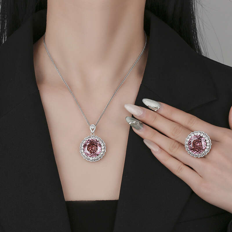 Popular hot item new Zhuangsheng Jewelry copper base gold-plated rose cut light set, female lead stone 18mm