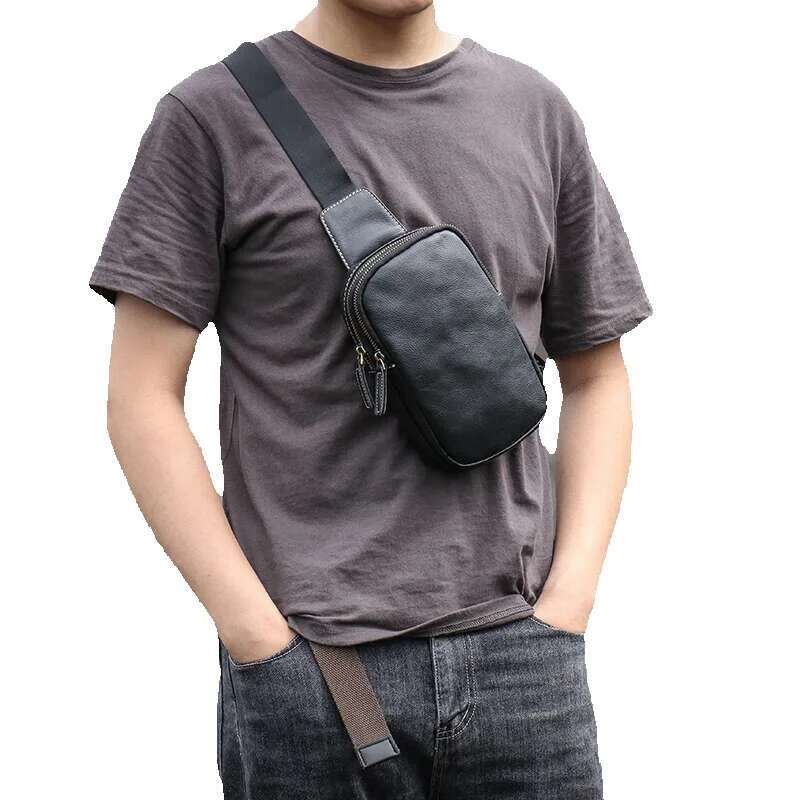 LUOKIR Men's Genuine Leather Chest Bag Cowhide Crossbody Simple Outdoor Small Backpack Casual Fashion Shoulder Sg Bags