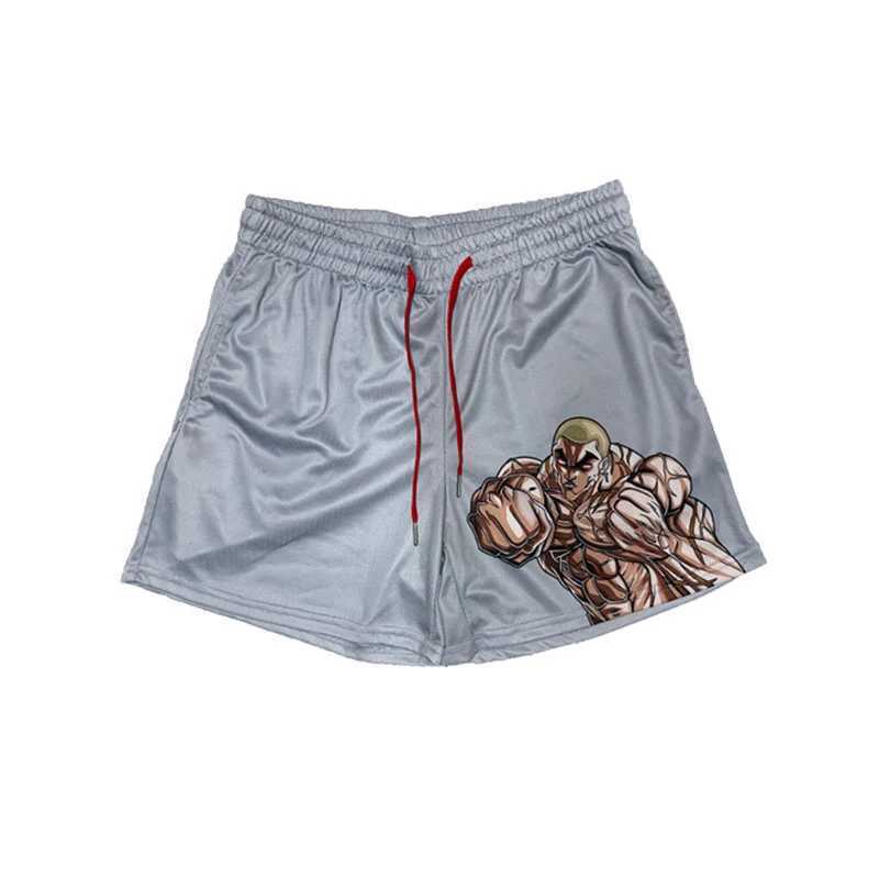 Mens fast drying Baki Hanma 3D printed anime gym shorts fitness network sports shorts summer casual manga shorts W250324