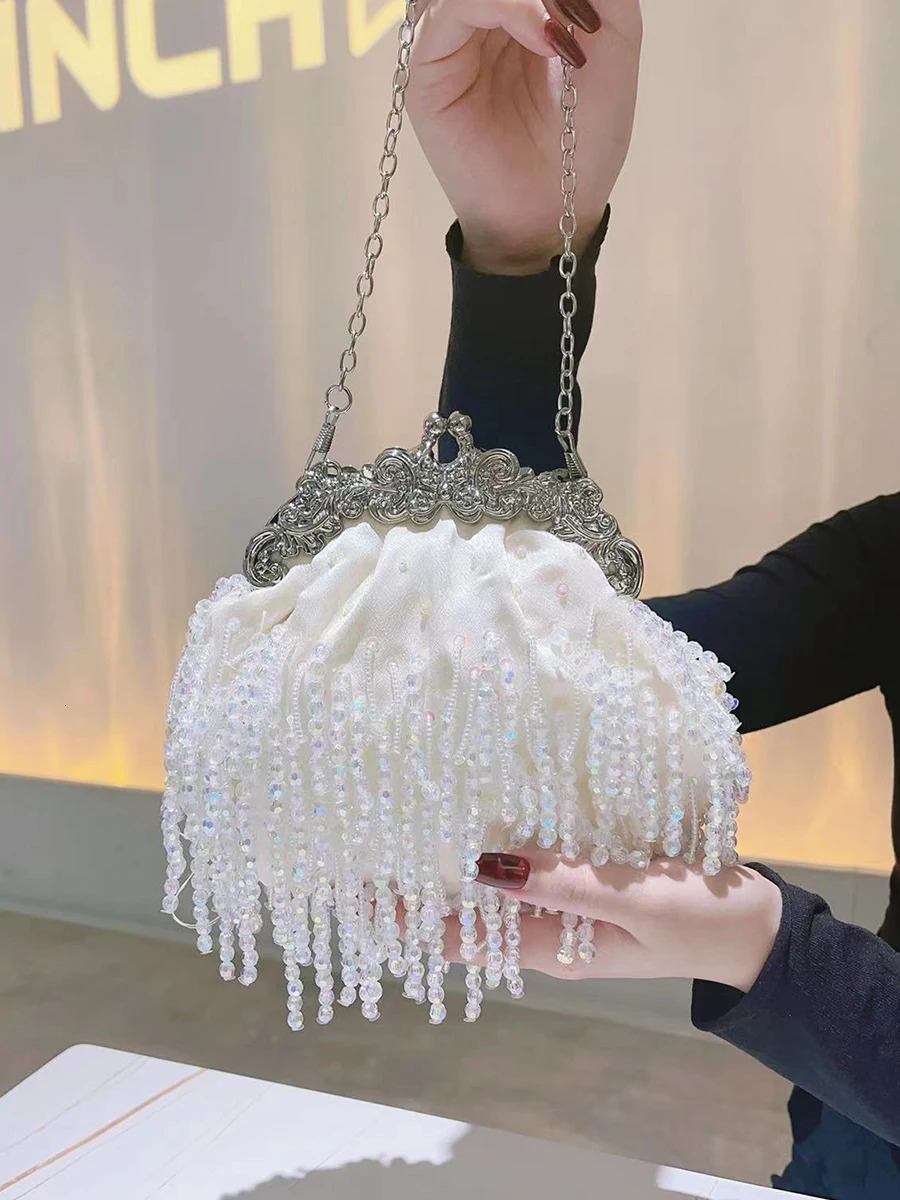 Pearl Evening Bag Womens Beaded Diamond Clutch Rhinestone Day Clutch Wallet Wedding Wallet Party Ball Handbag 250320