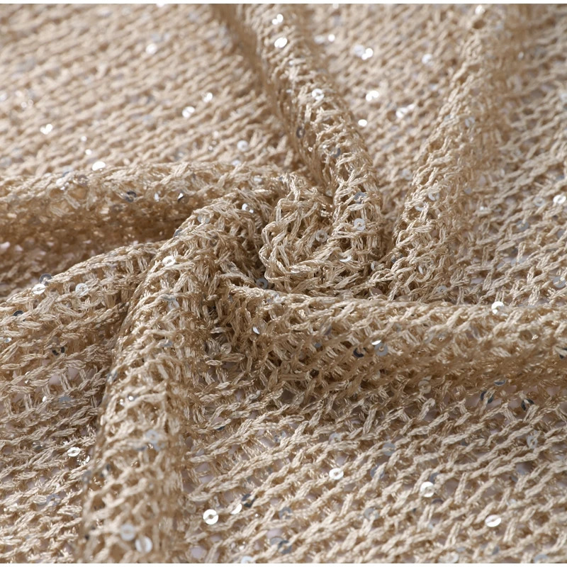 Sequins Hollow Out Knit Pullover Women Loose O-neck Long Sleeve Sweaters Spring Sexy Glitter Lady Shirts 250325