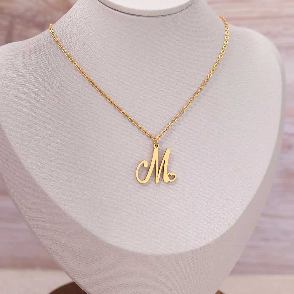 Stainless steel necklace letter M heart-shaped pendant necklace chain classic fashion texture necklace womens jewelry wedding gift W250325 - view 5