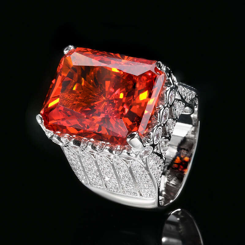 Autumn and Winter New Zhuangsheng Jewelry Copper Bottom Gold Plated Simulation Redion Cut Square Diamond Closed End Ring Main Stone 15 * 20