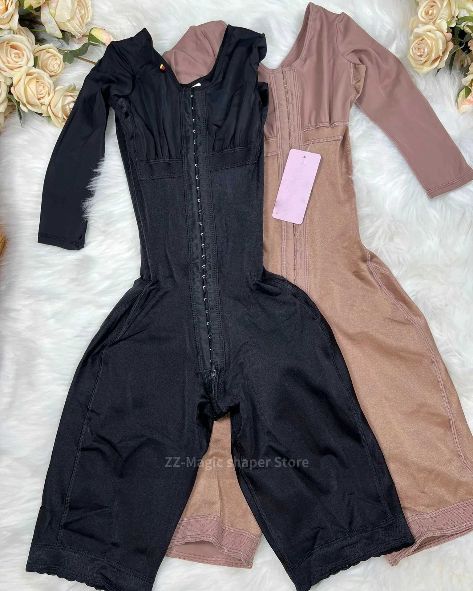 Fajas Colombians with short sleeves abdominal control buttocks lifting body shaping back skirt waist trainerXJ250325