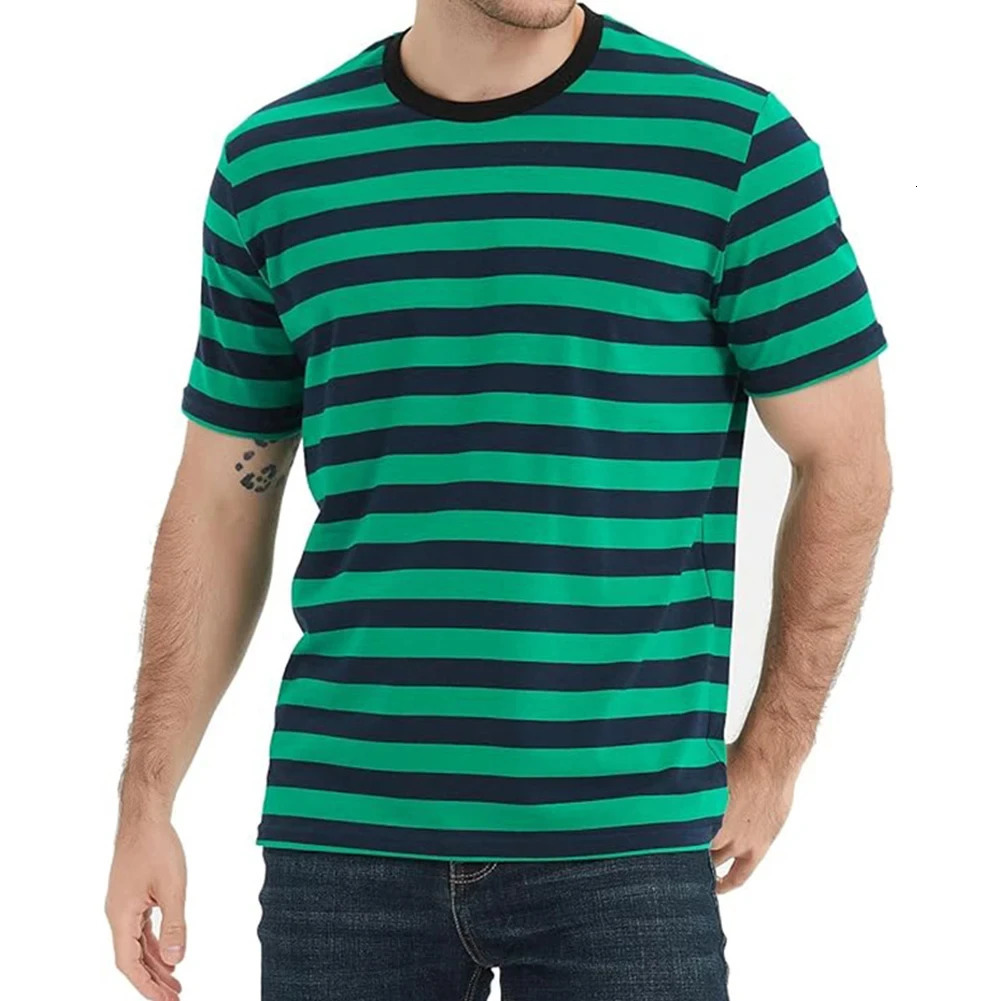 Summer Mens Clothing ONeck Top TShirt Green Holiday Polyester Red Short Sleeve Striped Black Breathable Casual Fashion 250311