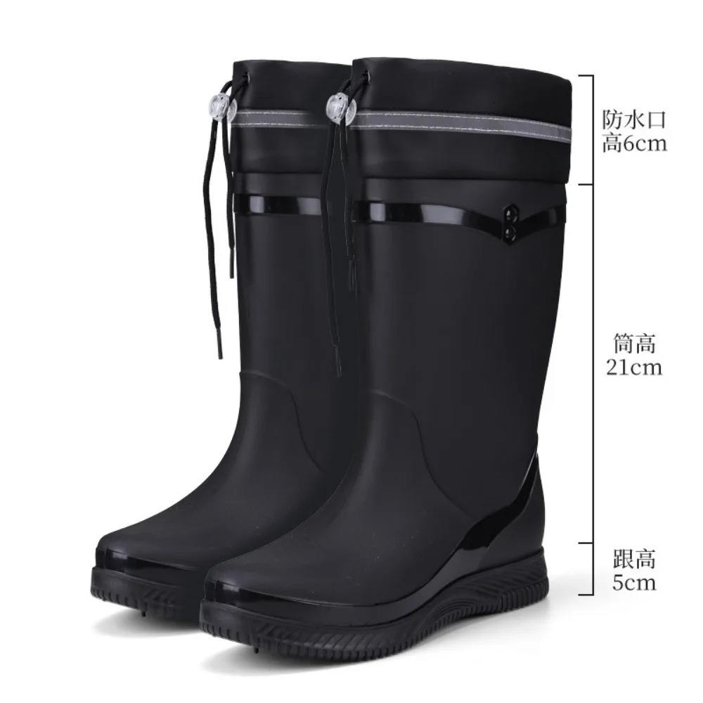 Thick Soled PVC Water Shoe Fashion Outside Midsole Waterproof Anti Slip and Fleece Rain Boot Bota Pvc Feminina 250317