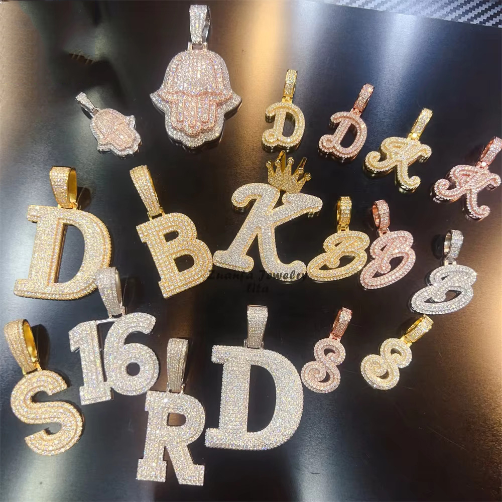 Rapper Style 925 Sterling Silver Chain Featuring Moissanite Encrusted Alphabets & Numbers - Exclusive Customization Available