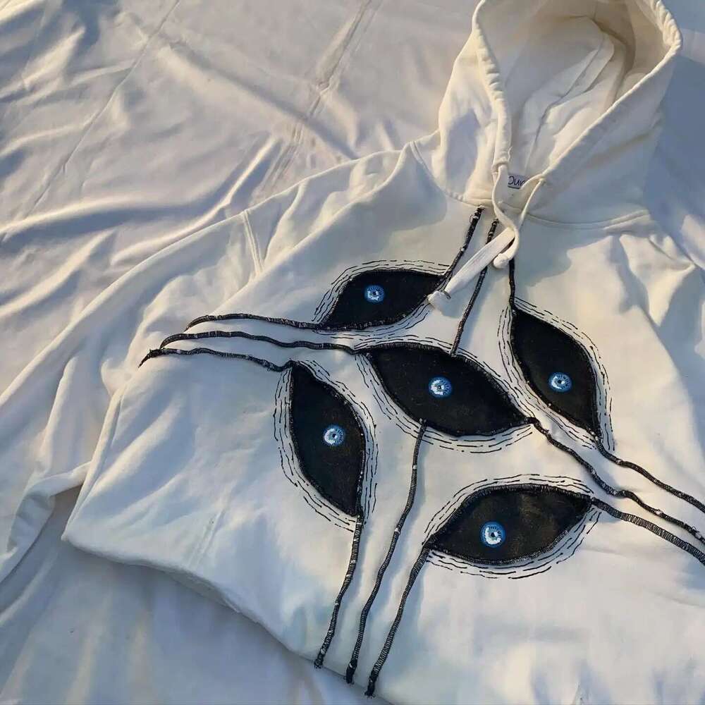 Heavy Industry Harajuku Devil's Eye Embroidered Loose Large Street Hip Hop Hoodie Batch gift for man