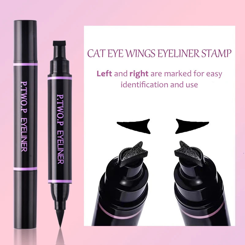 PTWOP 2 PcsBox Black Eyeliner Liquid Pencil Cat Eye Wings Eyeliner Stamp Waterproof Quick Drying Long Lasting for Eye Makeups 250324