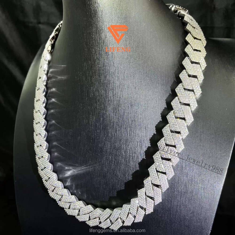 Pass Diamond Test Vvs Moissanite 20mm Wide Solid Silver Cuban Chain Mens Hip Hop Jewelry Necklace Pop