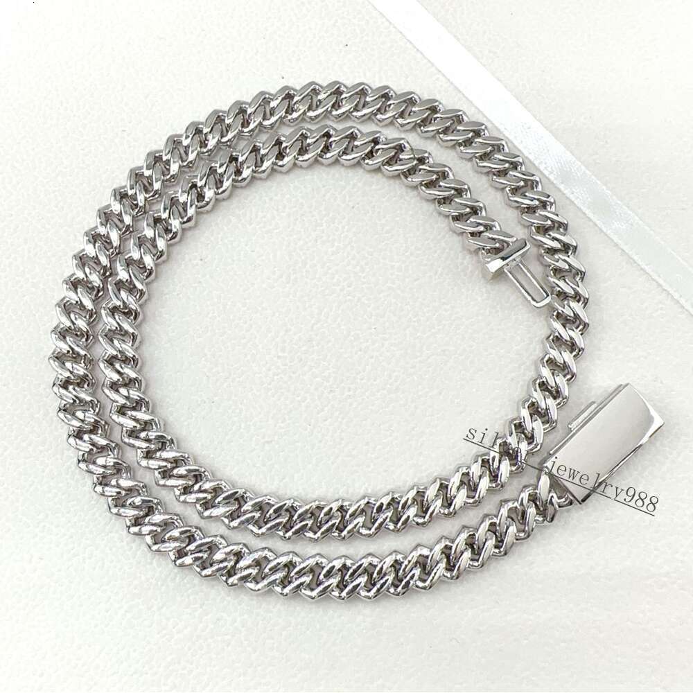 Width 8mm 925 Sterling Silver Vvs Moissanite Diamonds White Gold Plated Cuban Link Chains Necklace