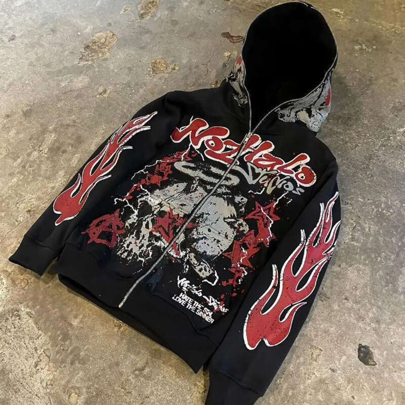 fashion street trendsetters loose trendy letter printed cardigan hooded long sleeved sweatshirt gift for man