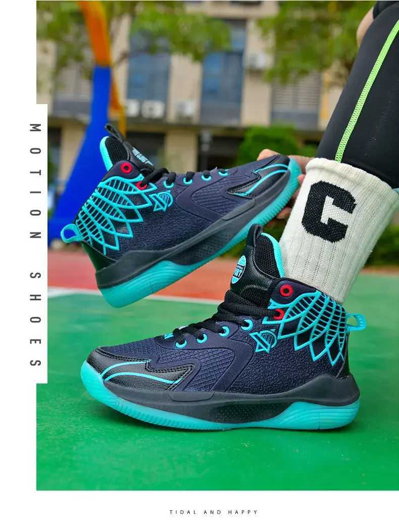 Brand childrens basketball sports shoes 2024 grid breathable childrens sports shoes boys coaching shoes fashionable childrens basketball shoes W250324