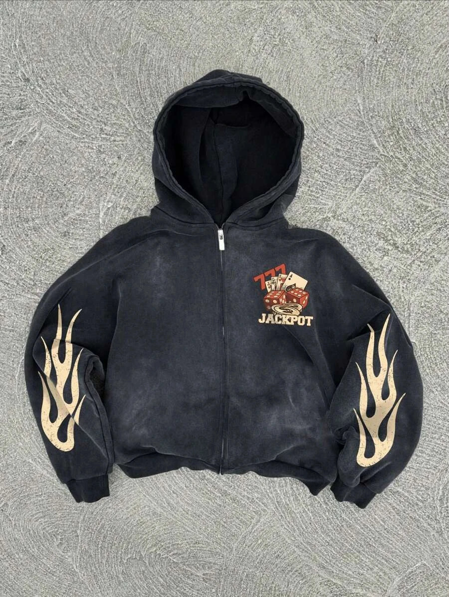 Y2K Hip Hop European American Personalized Pattern Printed Hoodie Mens Autumn Harajuku Jacket Gothic Casual Zipper 250324