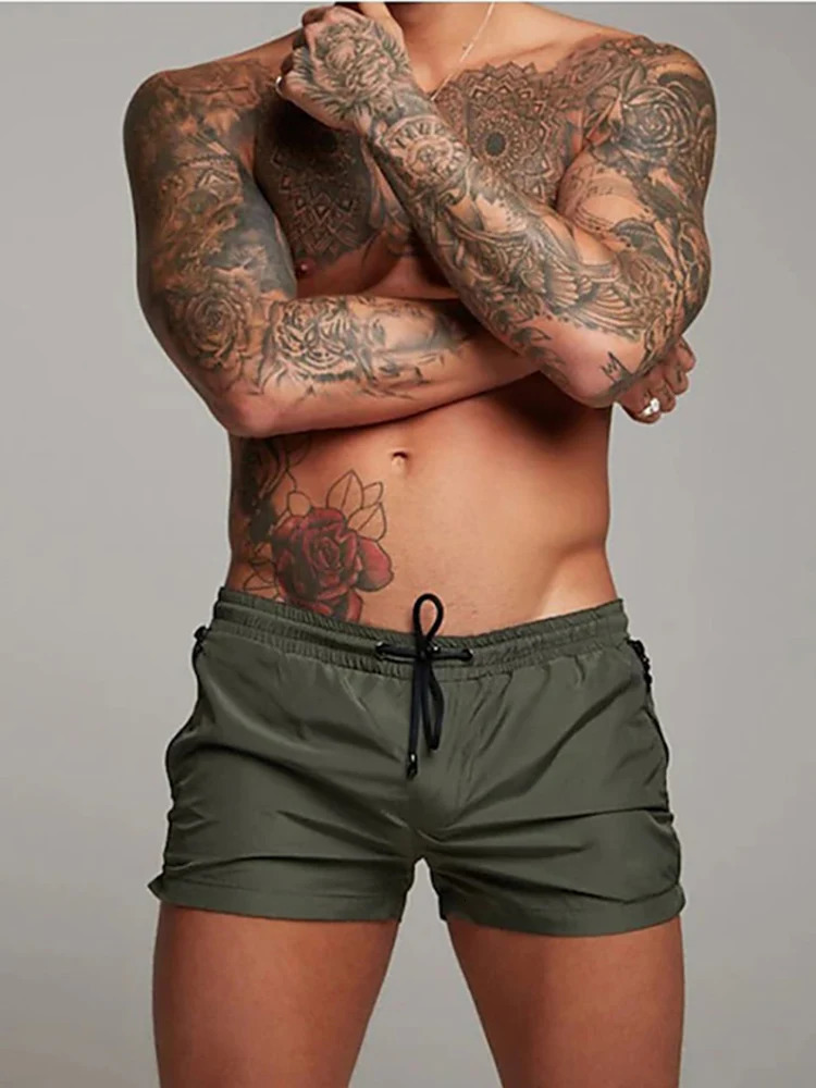 Mens swimming relay net with zipper pocket lined summer beach board shorts quick drying swimsuit 250321