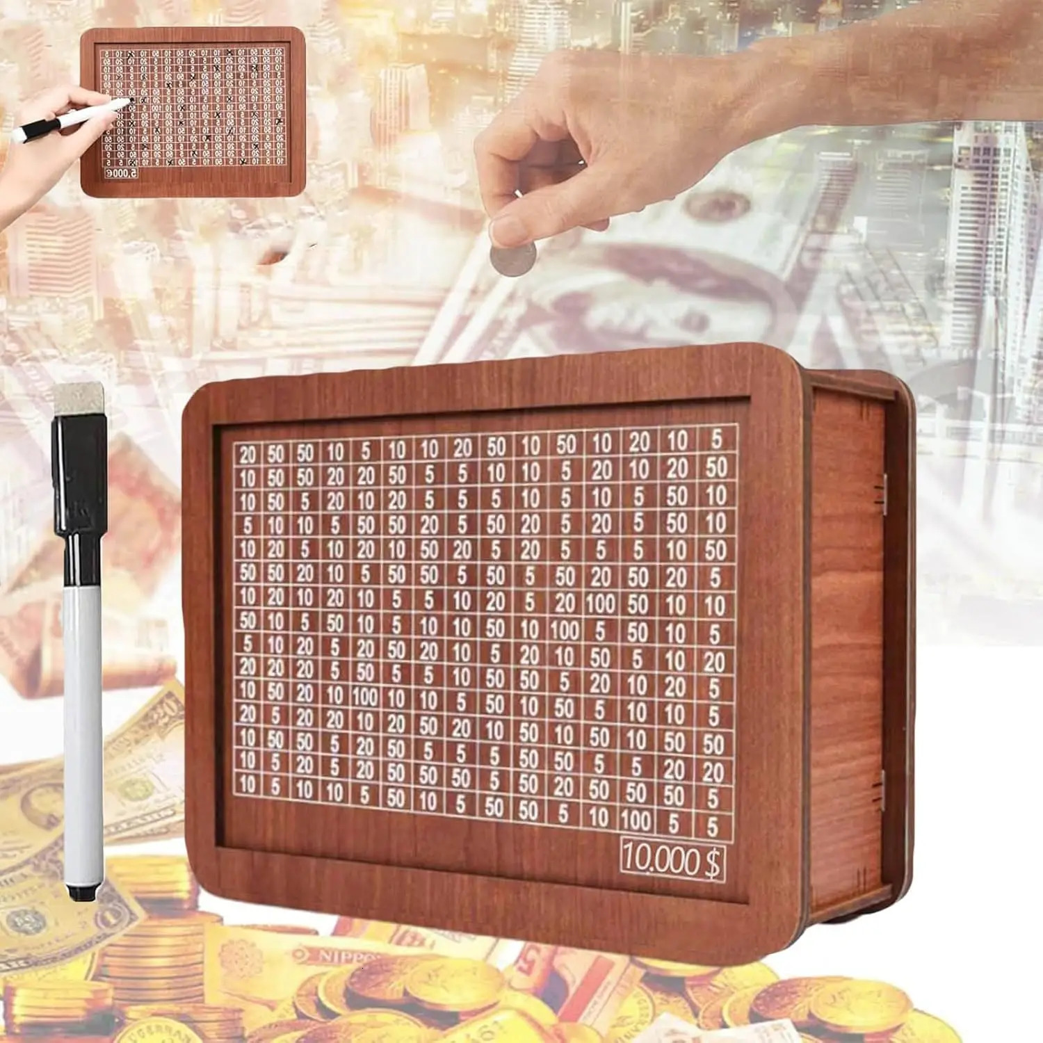 Money Saving Box Cash Saving Money Box 10 000 Saving Challenge Money Bank With Numbers Ticks Retro Coin Saver Box With Target 250325