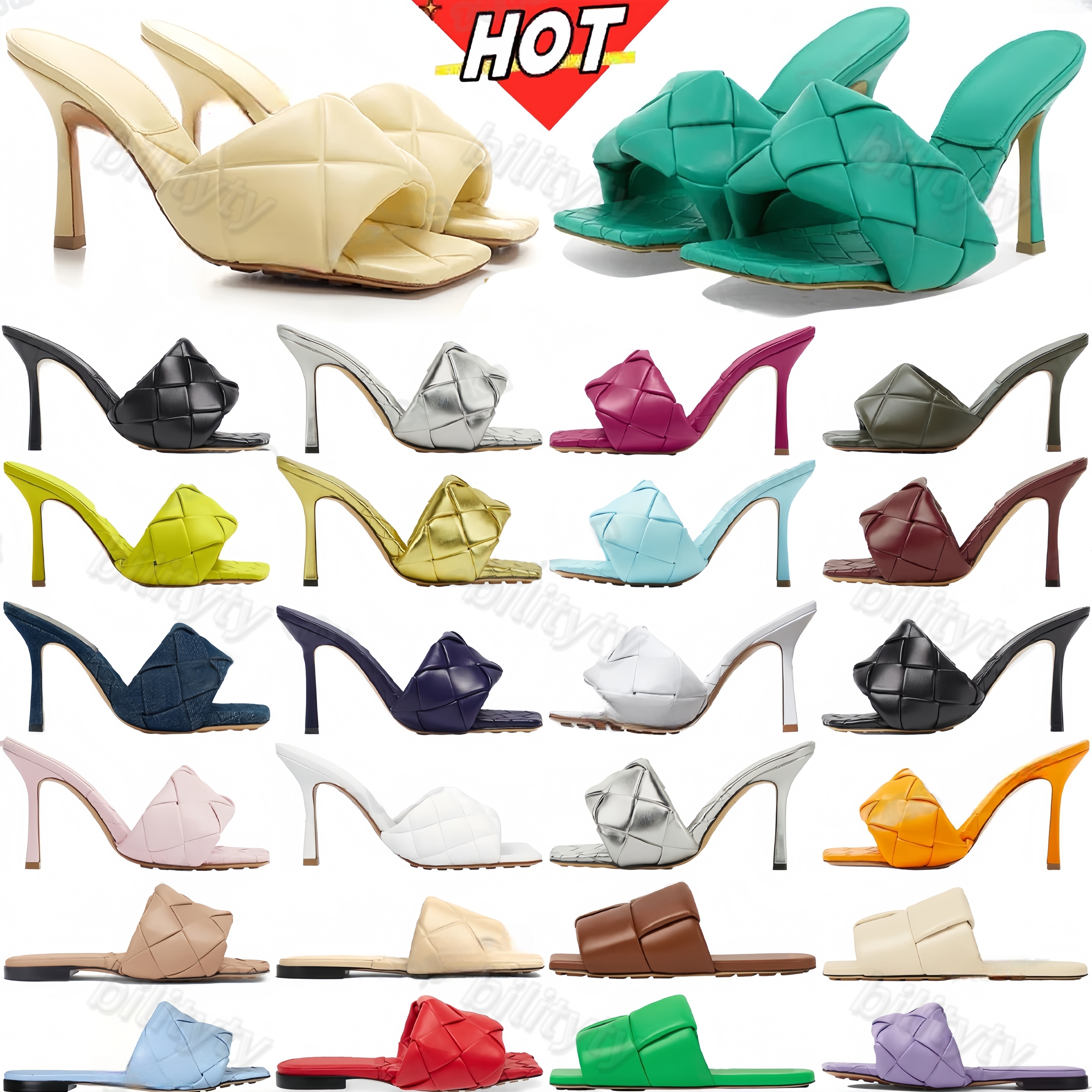 Designer Slippers women heels luxury dress shoes party fashion high heel slippers summer outdoor sandals beach slides Woven leather square slippers 35-43