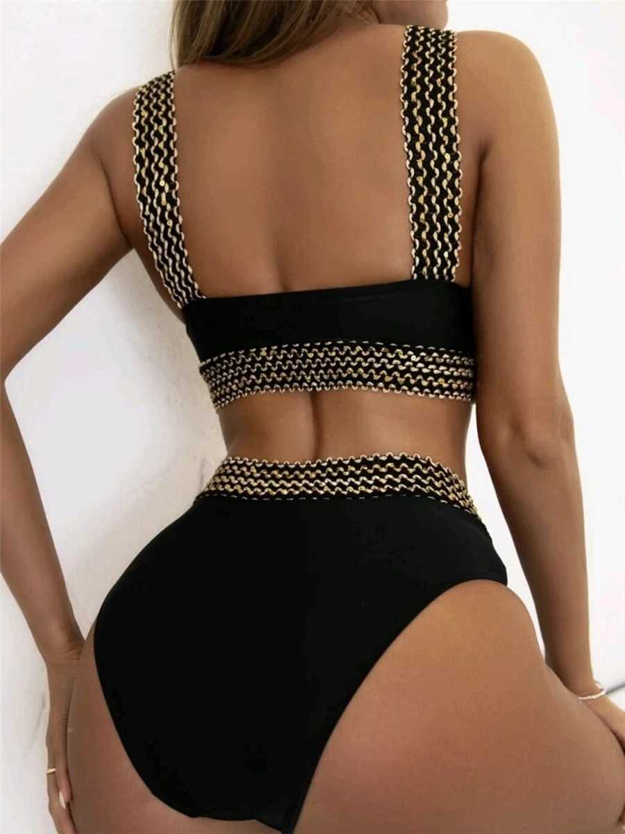 Sexy high waisted bikini womens high cut swimsuit Fa Padded Bathing Suit solid swimsuit two-piece beach wear summer swimsuitXJ250324