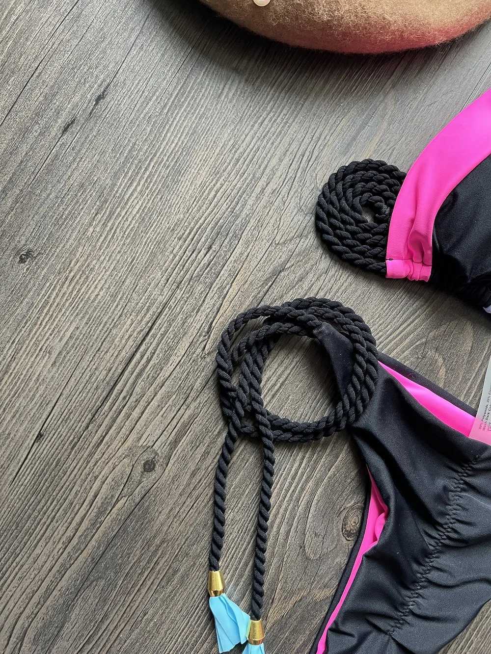 RUOTONSEPT sexy solid splicing bikini set swimsuit womens swimsuit woven rope bandage Triang swimsuit Brazil BiquinisXJ250324