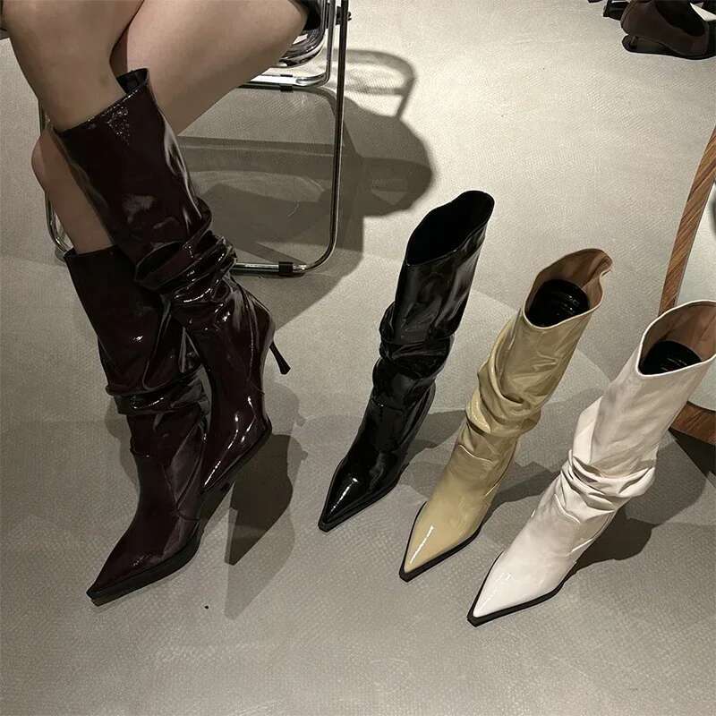 Women Leather Sexy High Heels Pointeed Toe Shoes Woman Trend Fashion Party Boots Pumps New Mujer Snow Botas