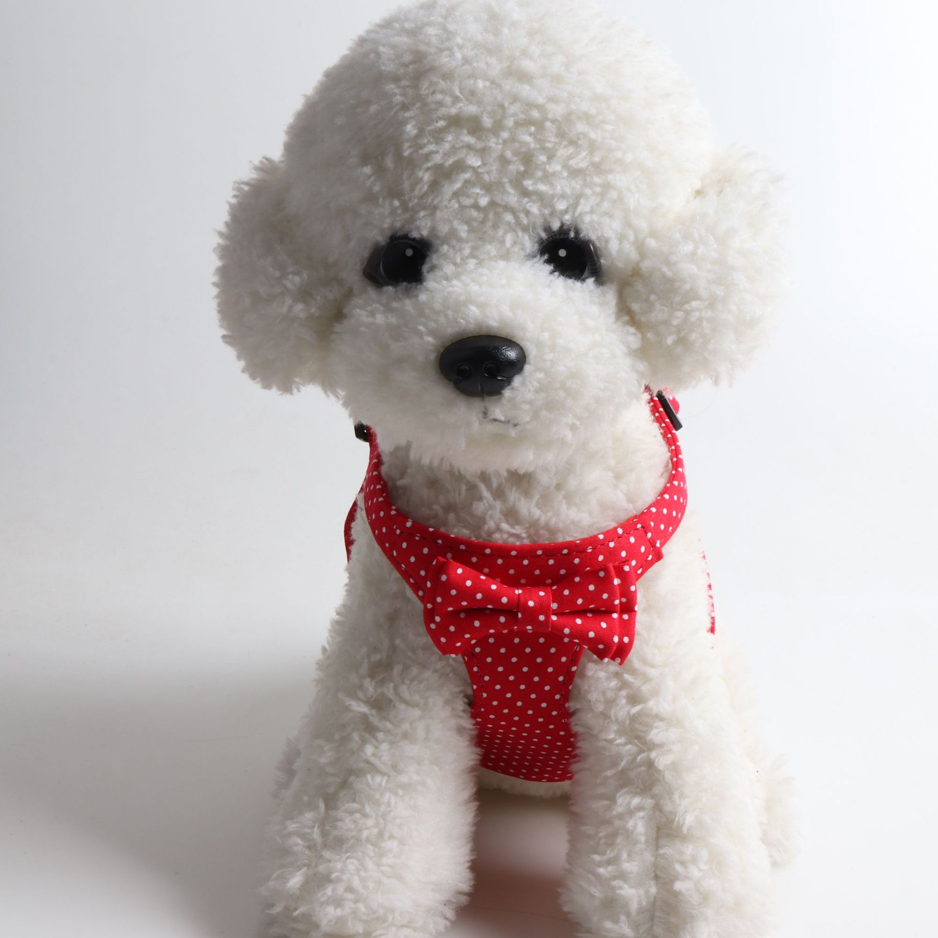 Polka Dots Bow Puppy Harness and Leash Set, No Pull Lightweight Soft Suede Lining Adjustable Pet Harness Vest with Snap Buckle for Puppy Small and Med