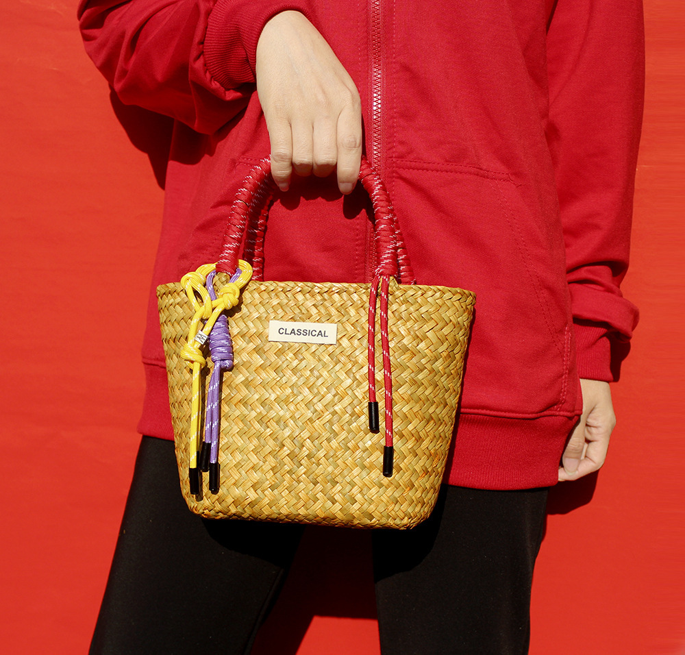 Straw Festive Wedding Bridesmaids Hand Gift Handbag Hand-woven Festival Company Annual Meeting Full Moon Hand Bag for Women