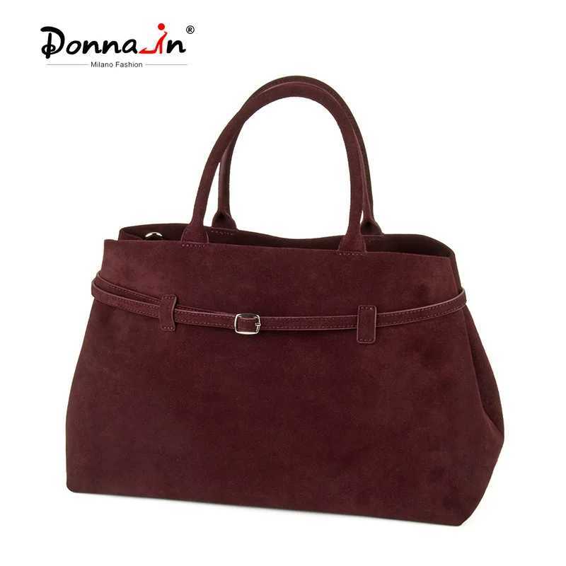 Donna in Natural Suede Burgundy handbag large capacity Chamois top handle handbag suitable for womens work with detachable shoulder straps Z250324