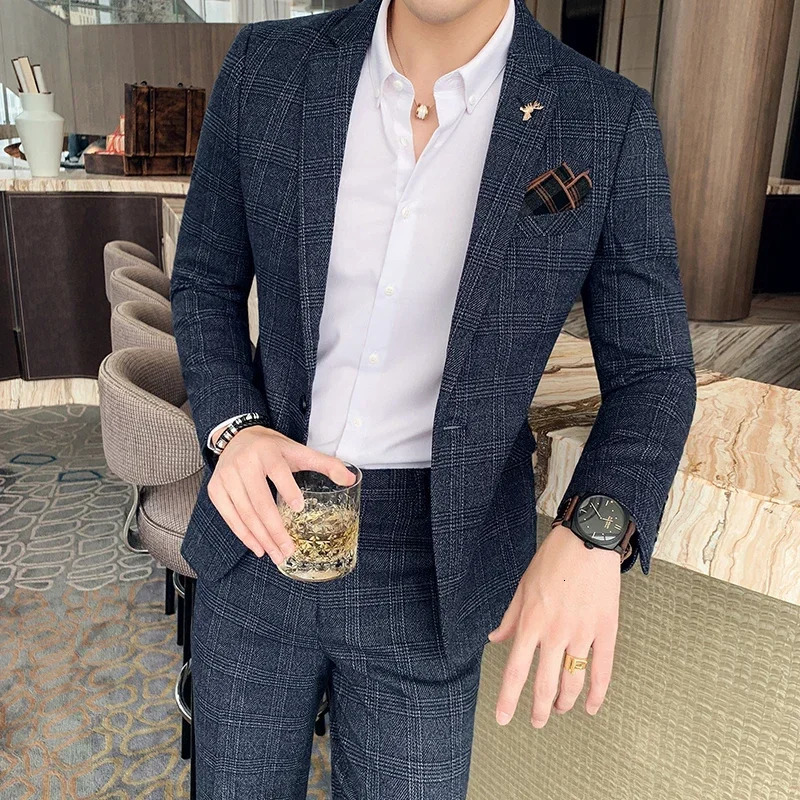 Blazer Pants High-end Formal Business Plaid Mens Suit Groom Wedding Dress Solid Color Stage Performance Tuxedo S-7XL 250325