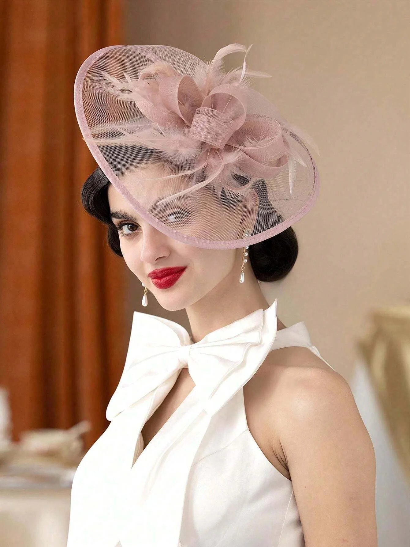 1Pc Fascinators Hats For Women Fancy Tea Party Hats 2024 Elegant 1950s kentucky Hats Hair Clip For Bride Wedding Party 250324