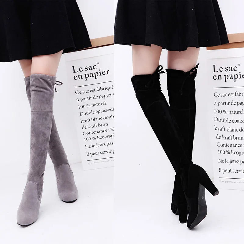 Thick Sole Knitted Long Boots for Women Fashion Elastic Socks Shoes Over Knee Heels De Mujer 2024 Pointed High 250317