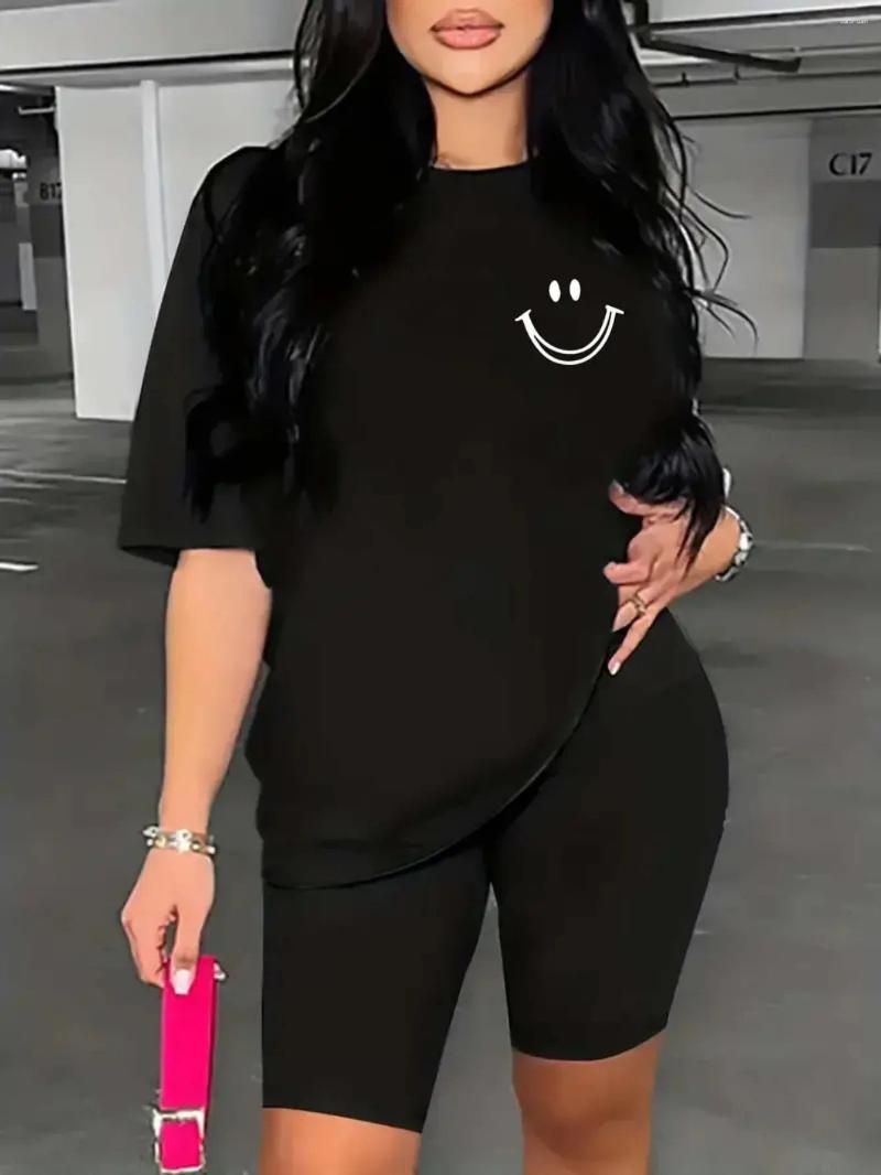 Womens Tracksuits Summer Casual Loose Fit Large Size Letter Print Round Neck Short Sleeved T-shirt Shorts Two-piece Set