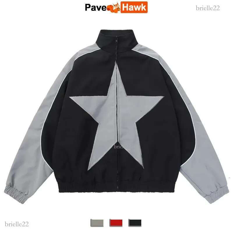 Men's Jackets Spring Bomber Jacket Men Women Vintage Star Pattern Harajuku Y2k Windbreaker Coat Streetwear Zipper Patchwork Outerwear Unisex 2308