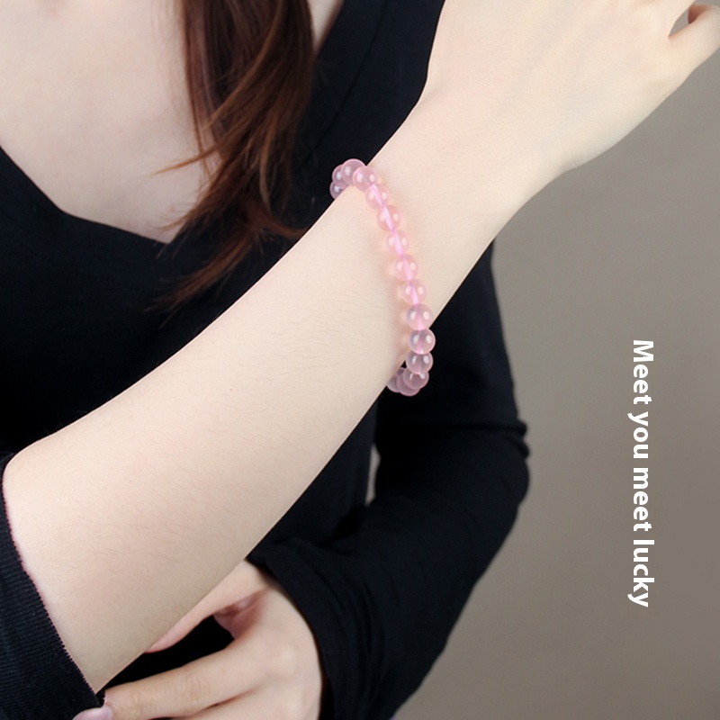 Natural Powder Loose Beads Madagascar Jelly Pink Crystals Bracelet Women Single Loop