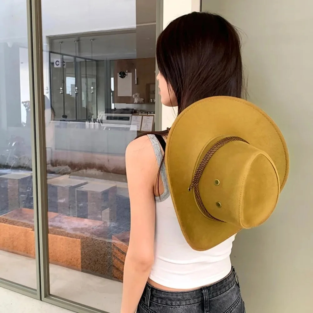 Retro denim suede jazz hat womens artificial felt leather solid color sun hat German beer festival hat Panama hat 250322