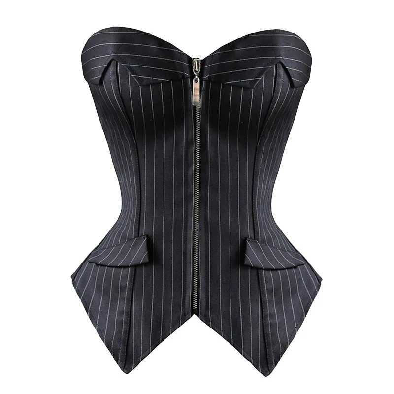 Caudatus Overbust Womens Tight corset Striped Office Party Plus Size Tight corset and Bustiers Zipper Underwear Top Korsett Black W250325