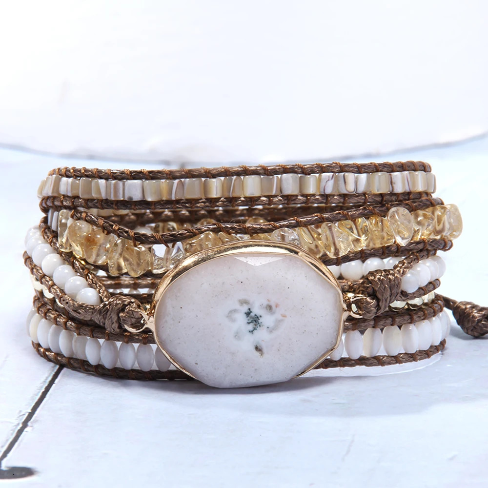 Fashion Boho Beaded Bracelet Handmade Mixed Natural Stones Crystal Stone Charm 5 Strands Wrap Bracelets Women Gift 250318