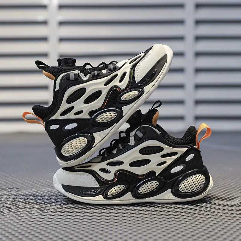 Fashionable childrens basketball anti slip and wear-resistant sports shoes for boys and girls mesh breathable rotating buckle young casual coach W2503