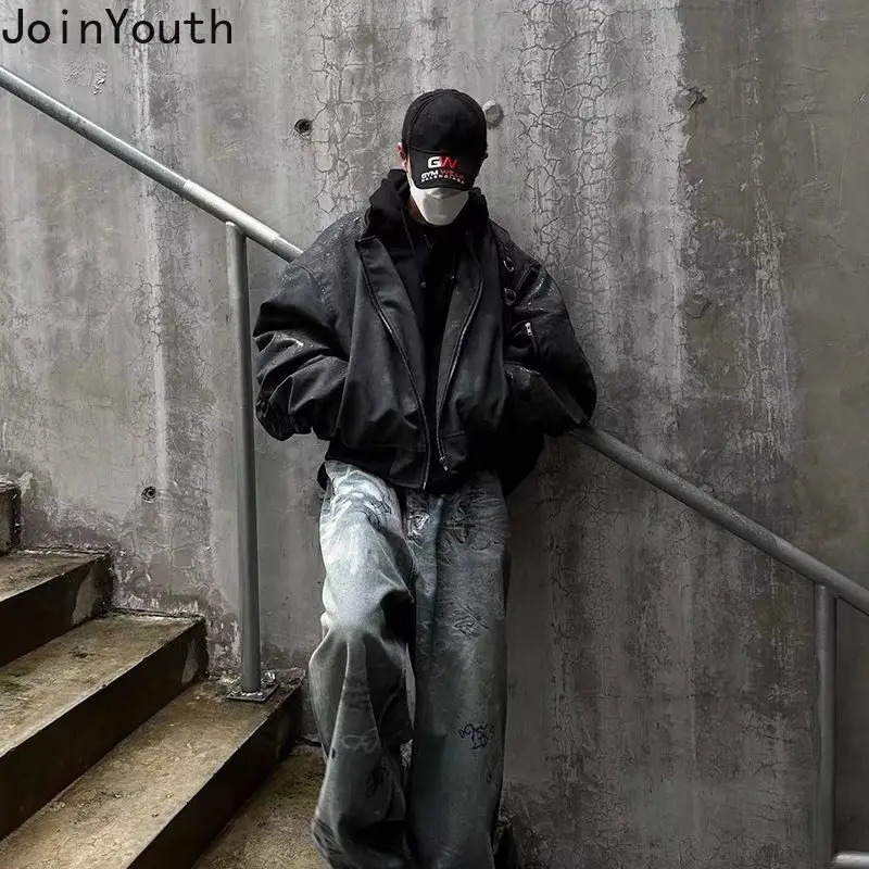 Women Harajuku Jackets Two Y2k Tops Streetwear BF Leather Outwear Casual Fashion PU Bomber Coat Jackets For Women 250322