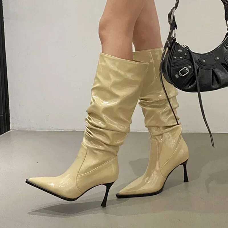 Women Leather Sexy High Heels Pointeed Toe Shoes Woman Trend Fashion Party Boots Pumps New Mujer Snow Botas